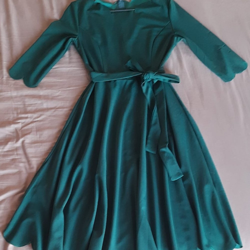 Scallop Trim Belted Skater Dress (Open to offers)